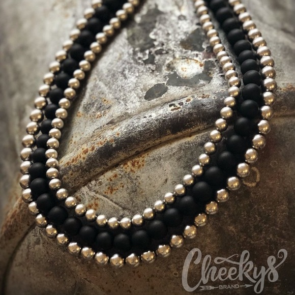 Cheekys Jewelry - Silver and black 3 strand necklace earring set